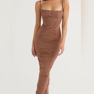 House of CB Lilian Mocha Corset Maxi Dress Size M Medium